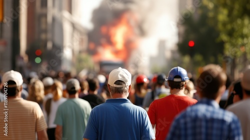 Wallpaper Mural Crowd fleeing in panic from a building fire during an earthquake event Torontodigital.ca