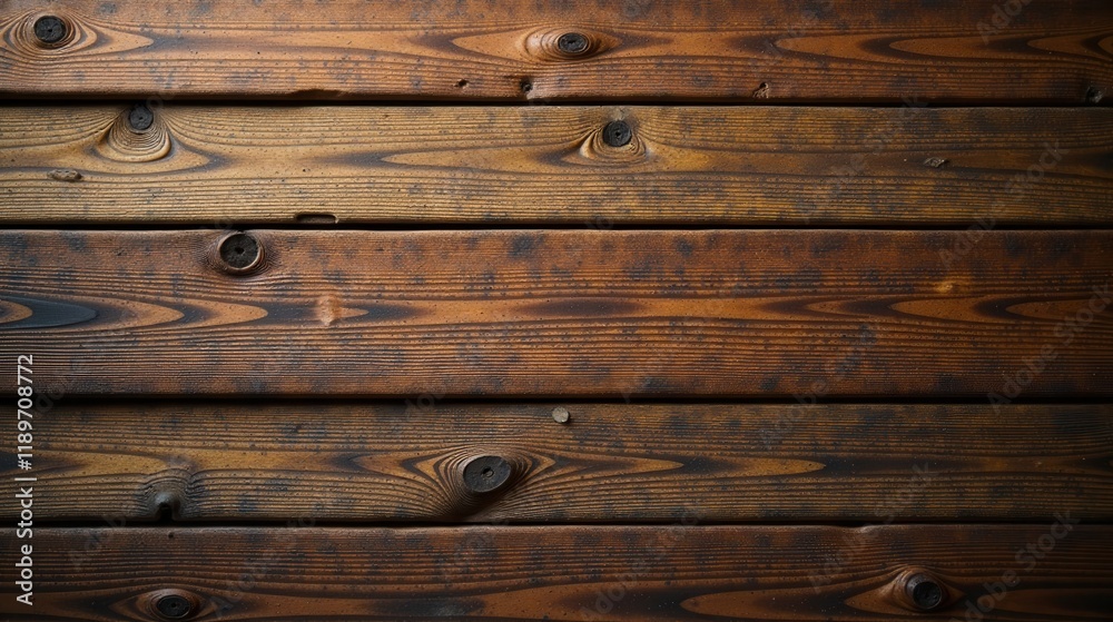 Richly textured dark brown wood plank background, showcasing the natural beauty of aged timber with its distinctive grain patterns and knot details.