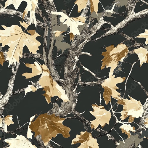 Maple Tree Forest Foliage Camouflage, Seamless Hunting Camo Pattern