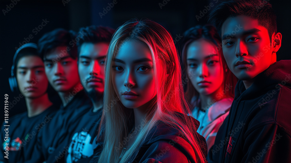 Obraz premium E-sports team photograph, mixed gender and ethnicity.