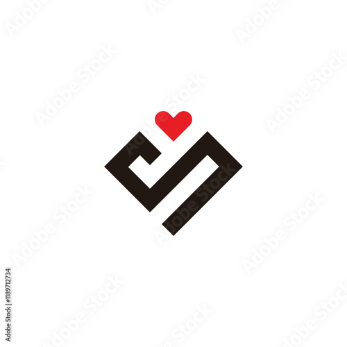 Letter s heart, square geometric symbol simple logo vector