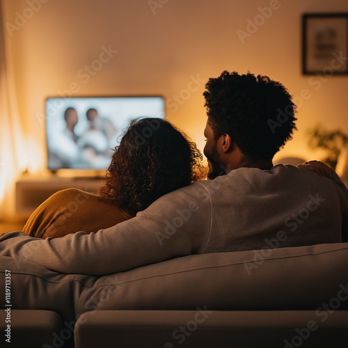 couple watching tv at home