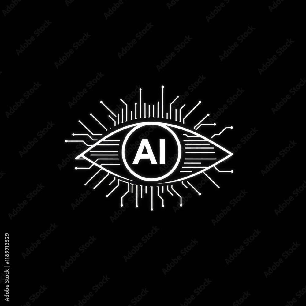 Fototapeta premium AI futuristic artificial intelligence eye with neon lights and digital circuits
