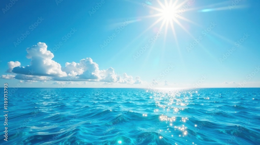 Serene Ocean Vista Sunlit Waves and Puffy Clouds on a Clear Blue Day Serene Ocean Vista Sunlit Waves and Puffy Clouds on a Clear Blue Day