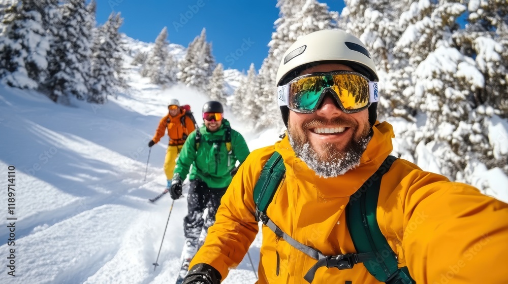 Skiing adventure through snowy forest trails on a bright winter day Skiing adventure through snowy forest trails on a bright winter day