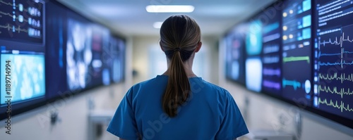 Hospital ward with interactive digital walls for patient engagement and distraction photo