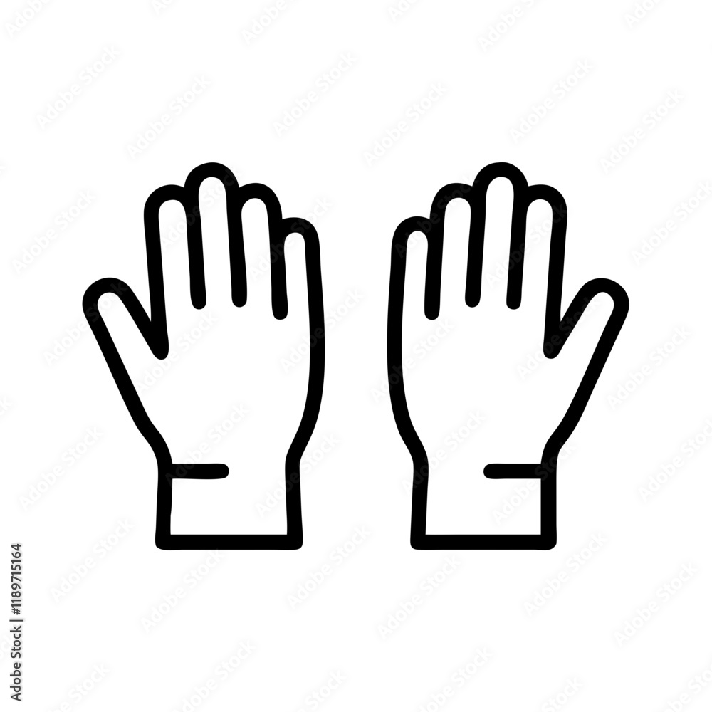 Black and white outline of two raised hands in gloves. Black and white outline of two raised hands in gloves.