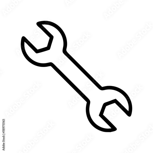 Simple line drawing of a wrench on a white background.