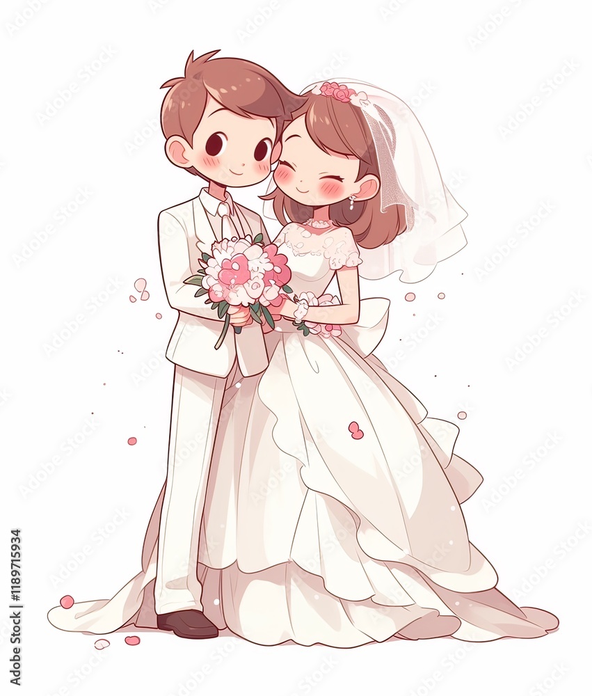 Simple cartoon drawing of a bride and groom in a sticker style, with a transparent background. Cute and minimal design perfect for wedding-themed use. Simple cartoon drawing of a bride and groom in a sticker style, with a transparent background. Cute and minimal design perfect for wedding-themed use.