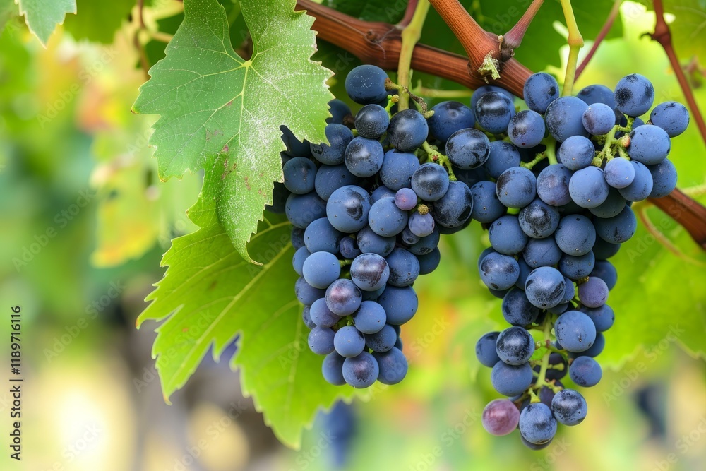 Ripe purple grapes hang on the vine, ready for harvest in a sunlit vineyard, promising a delicious vintage Ripe purple grapes hang on the vine, ready for harvest in a sunlit vineyard, promising a delicious vintage