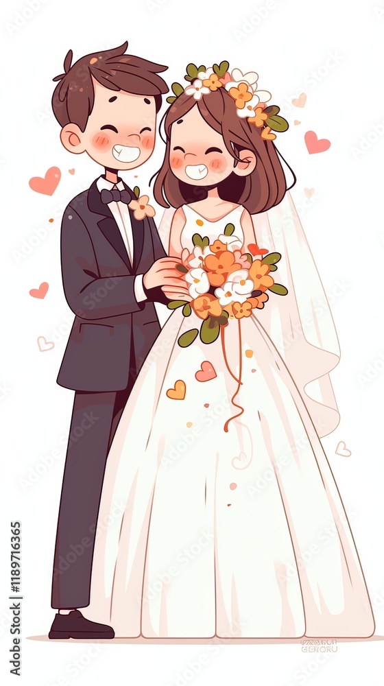 Simple cartoon drawing of a bride and groom in a sticker style, with a transparent background. Cute and minimal design perfect for wedding-themed use. Simple cartoon drawing of a bride and groom in a sticker style, with a transparent background. Cute and minimal design perfect for wedding-themed use.