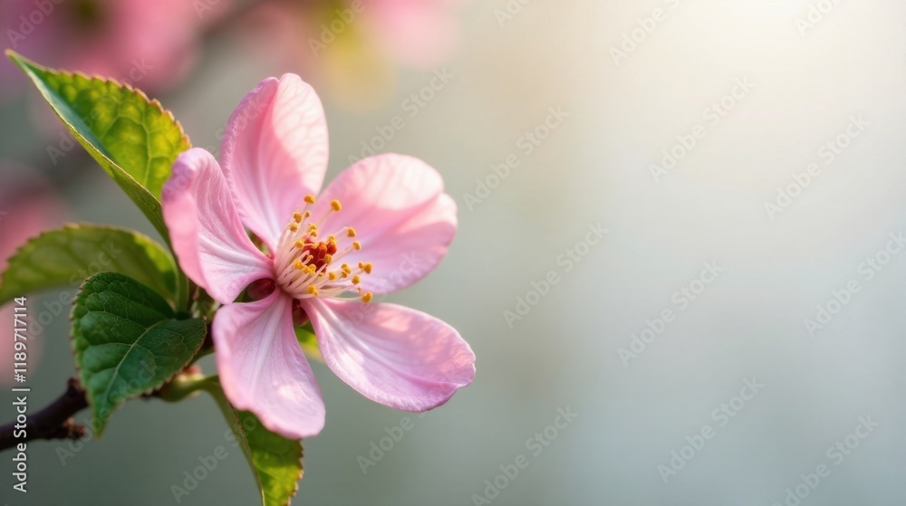 A Delicate Pink Blossom in Soft Sunlight, Gentle Petals Unfurling in Springtime A Delicate Pink Blossom in Soft Sunlight, Gentle Petals Unfurling in Springtime