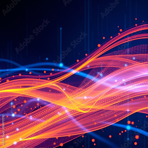 A dynamic blue and orange tech background filled with flowing binary sequences photo