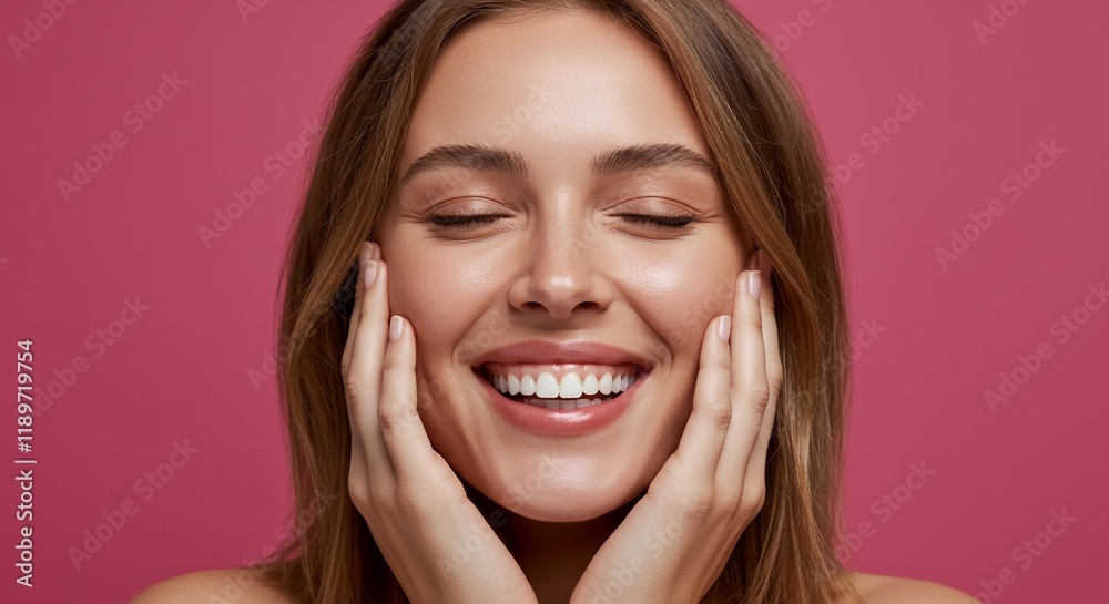 A cheerful young woman flashes a bright smile against a pink backdrop, showcasing her clear, radiant skin and natural beauty. Perfect for wellness, skincare, and positivity concepts.
A cheerful young woman flashes a bright smile against a pink backdrop, showcasing her clear, radiant skin and natural beauty. Perfect for wellness, skincare, and positivity concepts.