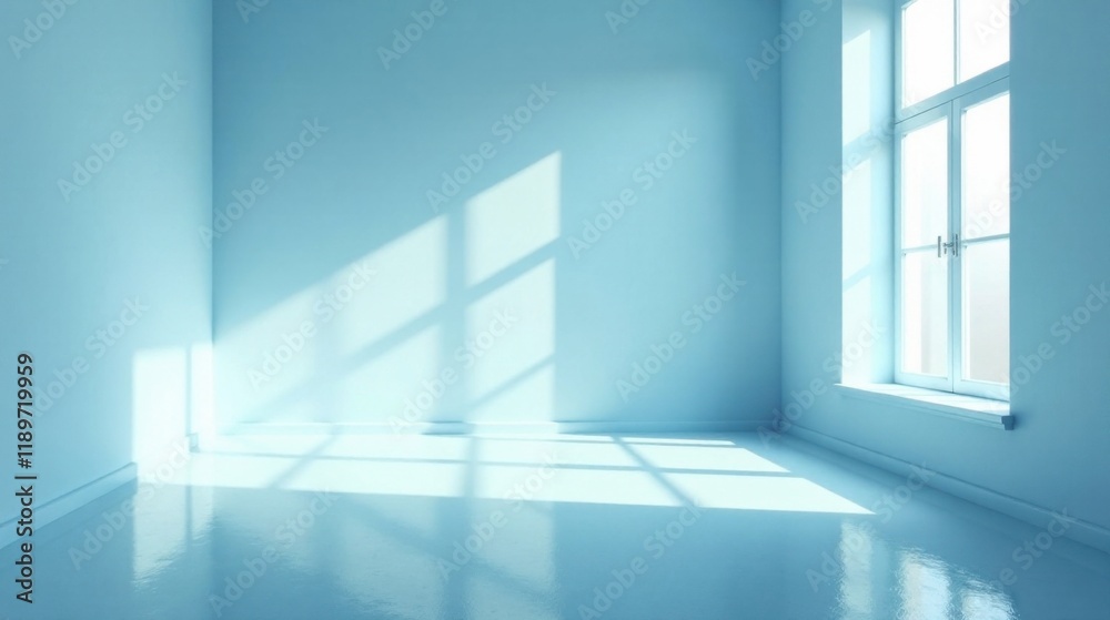 Obraz premium Serene Empty Room with Bright Sunlight Streaming Through a Window Illuminating the Polished Floor and Walls