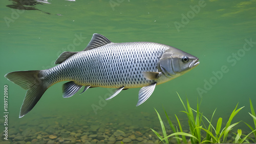 The Siamese mud carp is a species of freshwater cyprinid fish, a variety of Asian carp native to the Mekong and Chao Phraya Rivers in Southeast Asia. photo