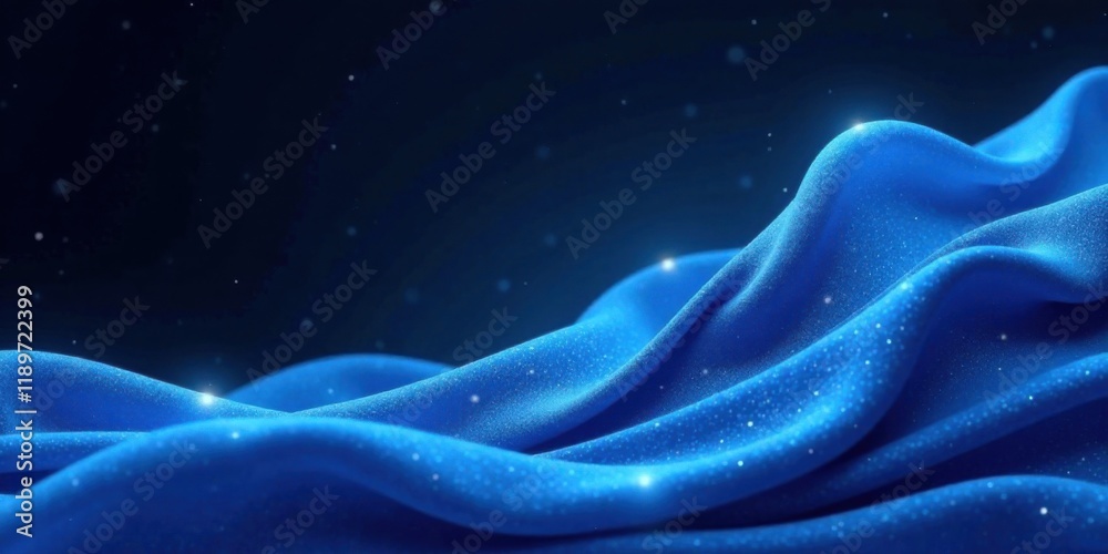 Obraz premium Deep blue fabric draped elegantly, shimmering with subtle highlights against a dark background, creating an image of luxurious texture and flowing movement.