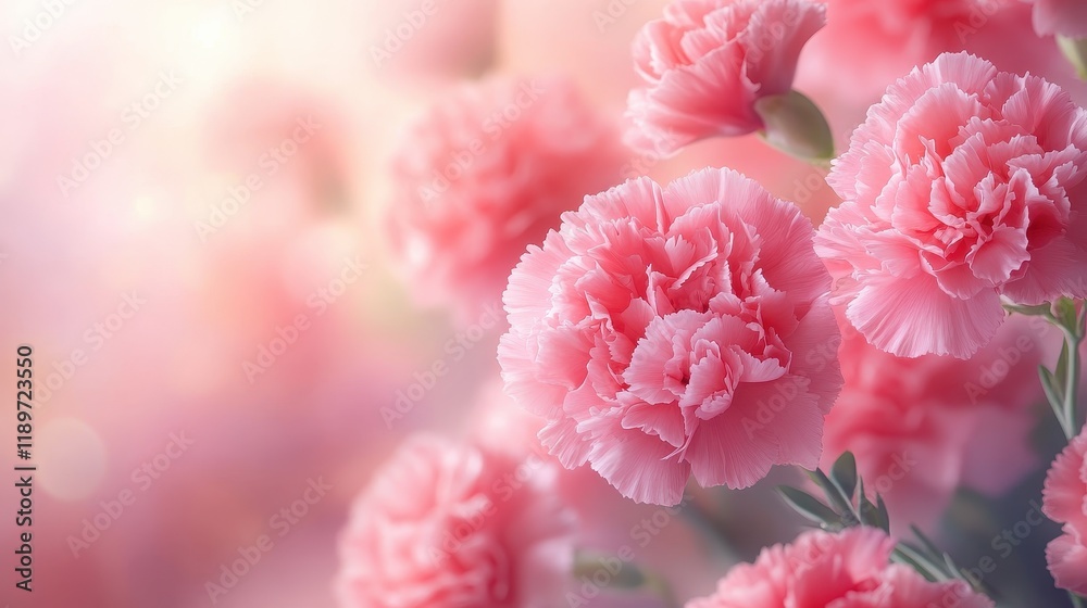 Pink carnation blossoms in soft focused light Pink carnation blossoms in soft focused light