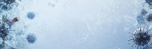 Background image illustrating coronavirus, medical genetics, and bacteriological microorganisms.