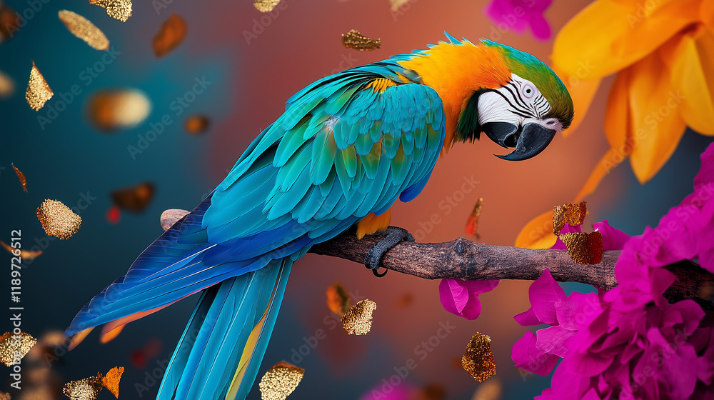 Obraz premium Vibrant Macaw Perched on Branch