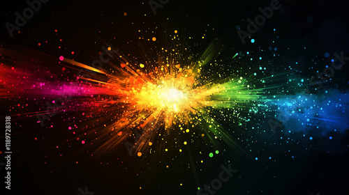 Colorful light burst with sparkling rainbow rays