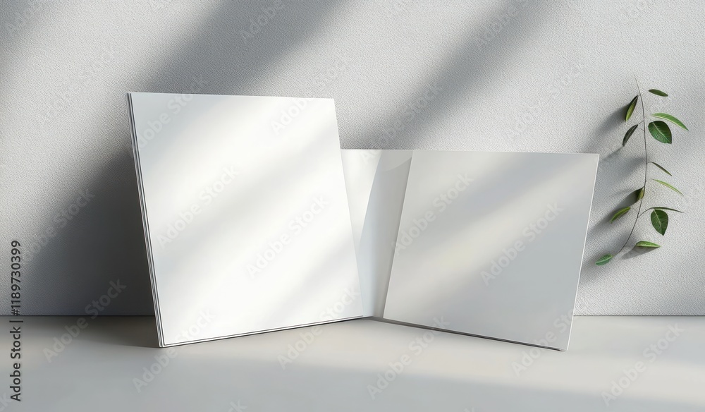 Open White Folder Mockup Blank Document Soft Gray Background Minimalist Design Open White Folder Mockup Blank Document Soft Gray Background Minimalist Design