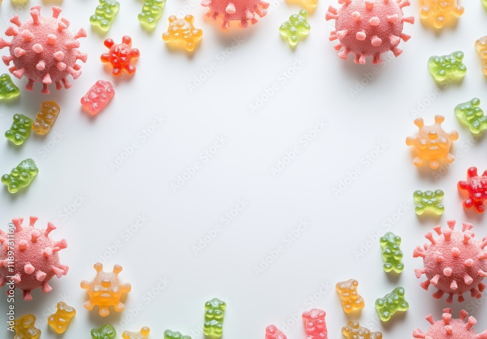 A detailed microscopic view of a virus attacking healthy cells, shown with colorful spheres. A detailed microscopic view of a virus attacking healthy cells, shown with colorful spheres.