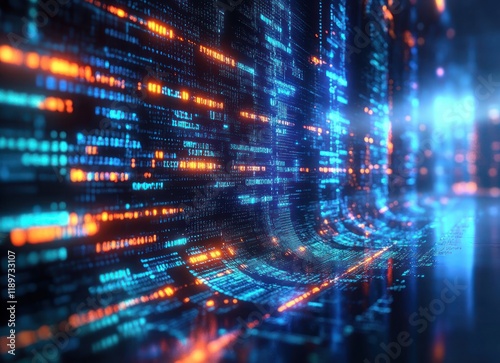 Wallpaper Mural 3D Illustration of a Cyberpunk Inspired Server Room with Glowing Data Flow and Advanced Technology Elements Torontodigital.ca