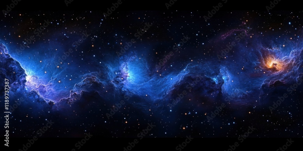 Cosmic Nebula Background with Bright Stars and Ethereal Lighting in Panoramic View Cosmic Nebula Background with Bright Stars and Ethereal Lighting in Panoramic View