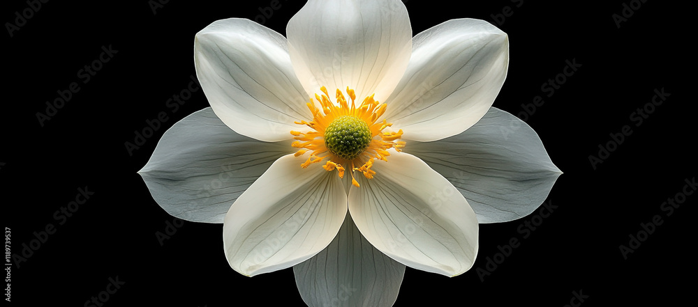 Fototapeta premium Close-up of a White Daisy with Yellow Petals on a Black Background