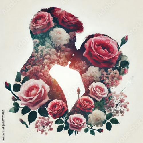 Romantic Silhouette Surrounded by Roses photo