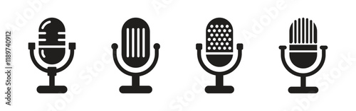 Vector Microphone Silhouette Icon Set