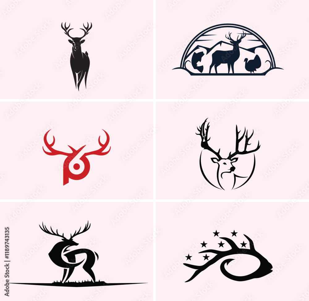 hunting Deer Duck and fish minimalist logo design hunting Deer Duck and fish minimalist logo design
