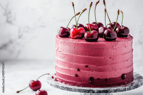 delicious dark red cherry cake with fruit on the top