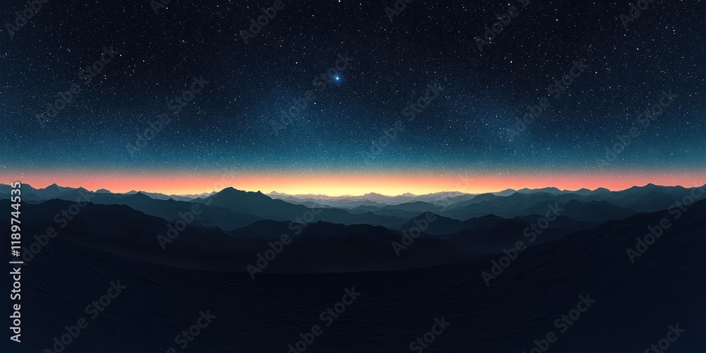 Fototapeta premium Starry Night Sky Texture Equirectangular Projection Night Landscape Twilight Horizon Mountains