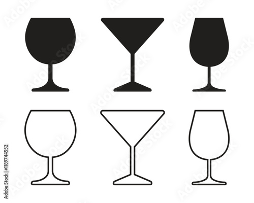 Vector Wine Glasses Icon Set. Wine Glasses Symbols