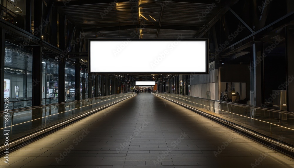 Modern Airport Concourse with Blank Digital Signage Modern Airport Concourse with Blank Digital Signage