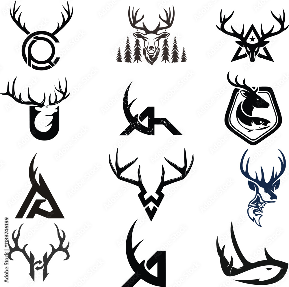 hunting Deer Duck and fish minimalist logo design hunting Deer Duck and fish minimalist logo design