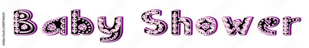 Naklejka premium Baby Shower - pink and black color - 3D word written - ideal for websites, presentations, cards, banners, sweatshirts, prints, cricut, silhouette, sublimations, labels, stickers