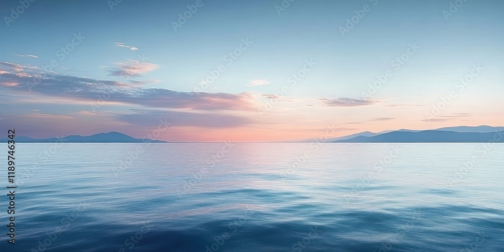 Obraz premium Tranquil Seascape at Dawn with Minimalist Horizon and Soft Pastel Colors