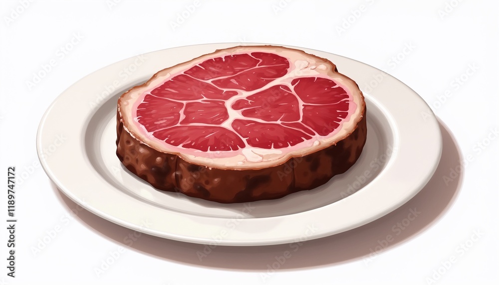 Obraz premium Filet mignon steak on a white plate with artistic shadows, gourmet cuisine
