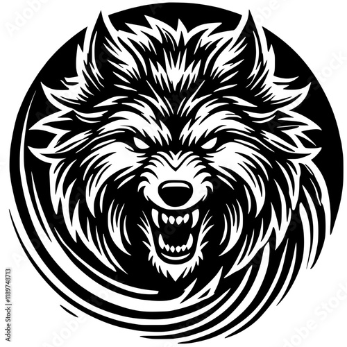 Silhouette of an angry wolf