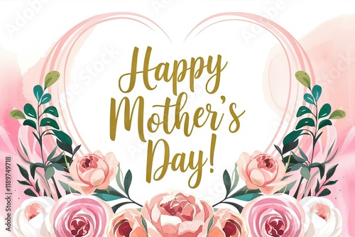 Mother's Day floral greeting card with roses and leaves in watercolor style