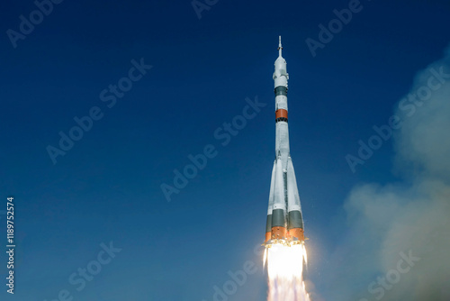 Fototapeta Naklejka Na Ścianę i Meble -  Rocket launch into space. Elements of this image furnished by NASA