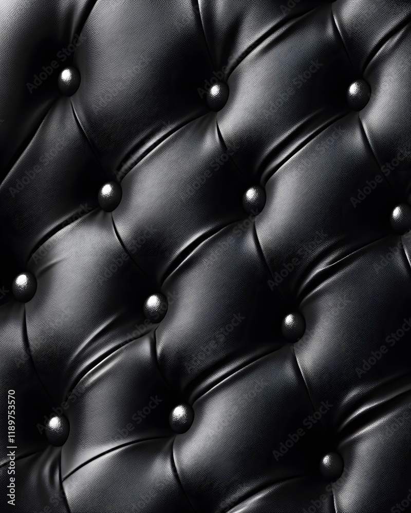Naklejka premium Black Leather Upholstery with Diamond Tufting and Metallic Buttons