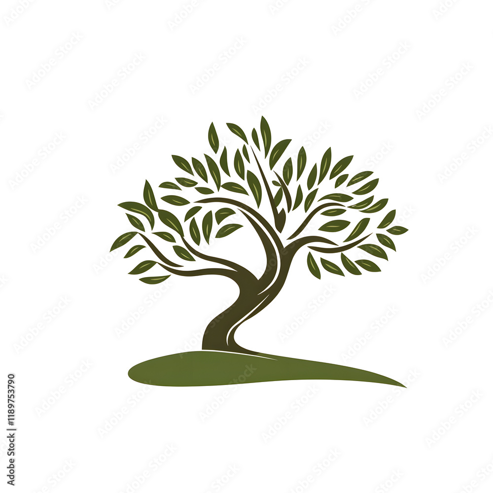 Naklejka premium Flat Vector Design of Olive Tree with Elegant Rounded Canopy
