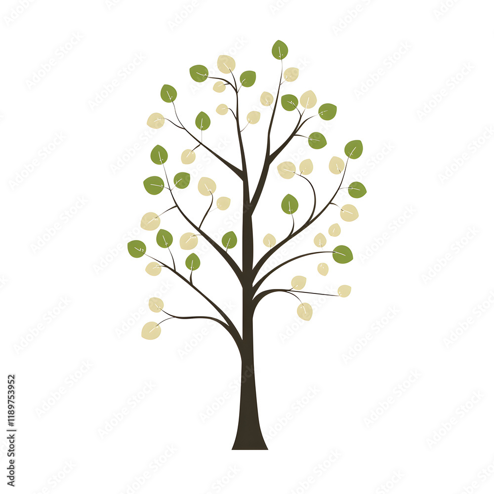 Obraz premium Simple 2D Aspen Tree Logo with Small Rounded Leaves