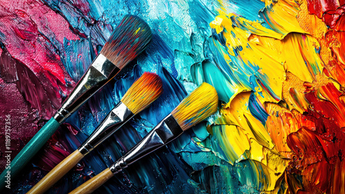 A vibrant art studio filled with colorful canvases, scattered brushes, and creative energy—perfect for themes of inspiration, artistic expression, and creative workspaces