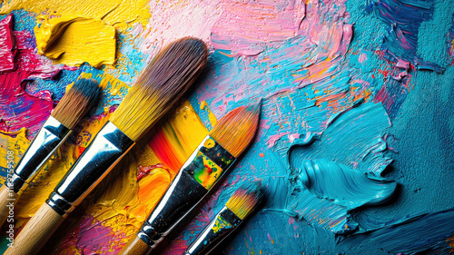 A vibrant art studio filled with colorful canvases, scattered brushes, and creative energy—perfect for themes of inspiration, artistic expression, and creative workspaces