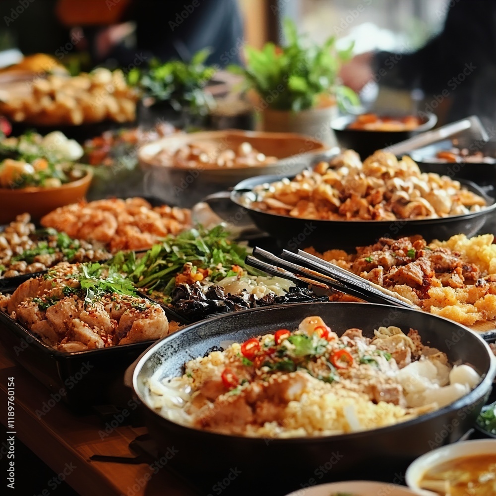 Obraz premium A Delicious Food Buffet: Fresh and Flavorful Dishes